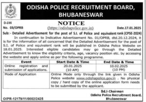 Odisha Police SI Recruitment 2025